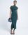 River Island Womens Bodycon Midi Dress Green Drape Off Shoulder Short Sleeve