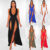 SEXY Ladies Deep V Neck Maxi Dress Double High Splits Party Prom Bodycon Dresses