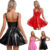 UK Women Leather Pleated Dress Latex Wet Look Sleeveless Mini Dress Clubwear