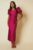 Debut London Womens Pencil Dress Magenta Puff Sleeve Square Neck Jacquard Midi