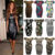 Womens Ladies Printed Cap Sleeve Stretch Crew Neck Bodycon Midi Dress UK 8-26