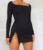 Pretty Little Thing Black Split Square Neck Bodycon Dress Various Sizes PLT 138