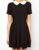 Womens Black Peter Pan Collar Short Sleeve Pleated * Skater Block Mini Dress