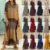 Women Floral Long Sleeve Collared Button Down Casual Loose Maxi Dress Sundress