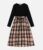 Patpat Women Dress Black Long – sleeve Splicing Plaid