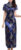 UK Stock Navy Blue Dragon & Phoenix Chinese Long Evening Party Dress Cheongsam