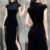 Women Short Sleeve Velvet Buttons Side Split Lace-Up Long Cheongsam Dress