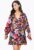 Womens Multi Floral Print Tie Cuff Sleeve Button Down Trapeze Mini Dress