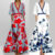 Elegant Women 3/4 Sleeve V-Neck Maxi Dress Floal Printed Swing Long Dresses Size