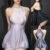 Women Nightdress Glossy Nightwear Short Mini Dress Halter Clubwear See Through