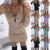 Plus Size Womens Ribbed Mini Jumper Dress Zip V Neck Long Sleeve Winter Bodycon