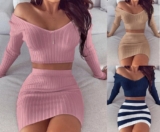 Women Ladies Casual Bodycon Knit Sweater Top + Mini Dress Skirt Set Party Club