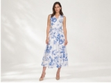 Calvin Klein – Floral Blue and White Wrap Midi Dress Size 8 – New with tags