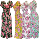 Women’s Butterfly Sleeve Pink Flowers Smocked Summer Sundress Long Dress