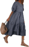 Chouyatou Women’S Retro Lantern Puff Sleeve Plaid Dress Gingham Swing Tiered XL