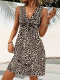 LEOPARD PRINT V Neck Sleeveless Dress WOMEN summer Casual A Line Tank Sundress