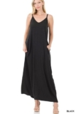 Zenana Maxi Dress V-Neck Adjustable Strap with Pockets Soft Jersey