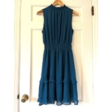 Emma & Michele Sleeveless Teal Blue Mock Neck Tiered Dress, Size Small
