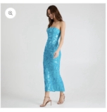 HELSI Blue Strapless Sweetheart Sequin Lace Floral Midi Bodycon Dress S