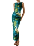 Womens Summer Floral Mesh Maxi Dress Bodycon Ruched Side Slit Party Cocktail New