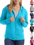 Ladies Loose Fit Zip Up Hoodie Sweatshirt  WOMENS PLAIN HOODED HOODY