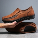MENS LEATHER SLIP ON WALKING SHOES DRIVING MOCCASIN COMFORT CASUAL TRAINERS SIZE