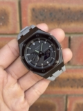 Casio G-Shock GA-2100 Custom Mod Premium SS Case With FKM Band,Polish Black-Ash
