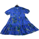 CeCe Dress Womens Size Medium Blue Floral Ruffled Puff Sleeve Vneck New