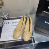 Womens Classic Ballet Bow Flats Beige/Black Size:35-40 New