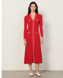 Sandro red V-neck knit slim-fit dress for Women