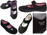 Girls Black Plimsolls School Shoes Butterfly Heart Design Uniform Kids Pumps