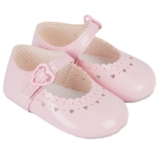 Baypods Baby Girls Pink Patent Soft Sole Shoes UK Size 0 Heart Detail New