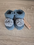 Handknitted Baby Boy Pom Pom Booties 0 – 3 Months Gift Baby Shower BNWT