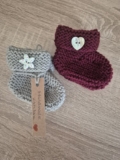 Handknitted Baby Booties  Heart & Flower Buttons Size 0 – 3 Months Baby Girl