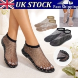 Soft Mesh Flats for Women Fishnet Sandals Low Heel Slip on Rhinestone Shoes UK