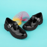 Lilley Girls Shoes Black Kids School T Bar Buckle Patent Gripped Cleated SIZE