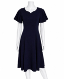 HR Homrain Navy Blue Fit & Flare Dress Flutter Sleeve Sweetheart Neck Women’s S