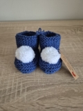 Handknitted Baby Pom Pom Booties  Blue White 0 – 3 Months BNWT