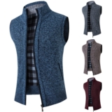 Men’s Warm Fleece Knitted Sweater Sleeveless Cardigan Full Zip Jacket Coat Vest