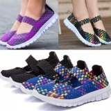 Womens Flat Sandals Trainers Ladies Casual Beach Woven Elasticated Shoes Slip On
