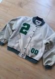 boohoo Women’s Varsity Jacket Beige/Green Size 14 Embroidered Button Pockets