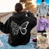 Women Men Butterfly Floral Hooded Hoodies Tops Casual Baggy Sweatshirt PLUS SIZE
