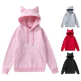 Women Hoody Hooded Top Shirt Sweatshirt Cat Ear Casual Sportswear Running Cute