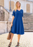 Jessica London Women’s Plus Size Stretch Cotton Tie Sleeve Midi Dress