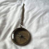 Bronze Tone Quartz Pocket Watch & Chain, Compass Face, Joshua 1:9, Open Face