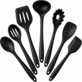 Silicone Cooking Utensils Set, 7-Piece Black Heat Resistant Kitchen Utensils Set