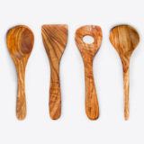 Olive Wood Kitchen Utensil Set of 4 Handcrafted Spoon Spatula Cooking 12in