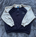 Vintage ASICS two tone navy and cream quarter zip