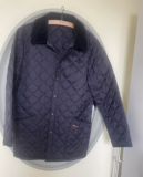 Barbour Navy Quilted Jacket Mens L Mid-Length Collared Pockets Zip Snap