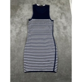 Rag & Bone Navy White Striped Sleeveless Knit Bodycon Dress Mesh Back Small